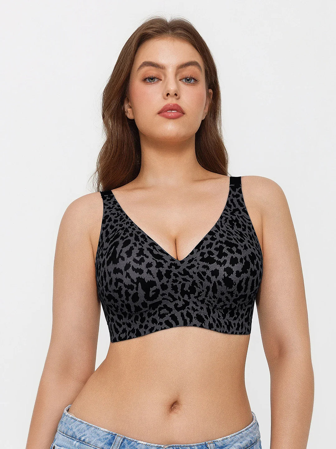 Popilush® Black / S Seamless Wireless Jelly Leopard Contour Minimizer Support Bra