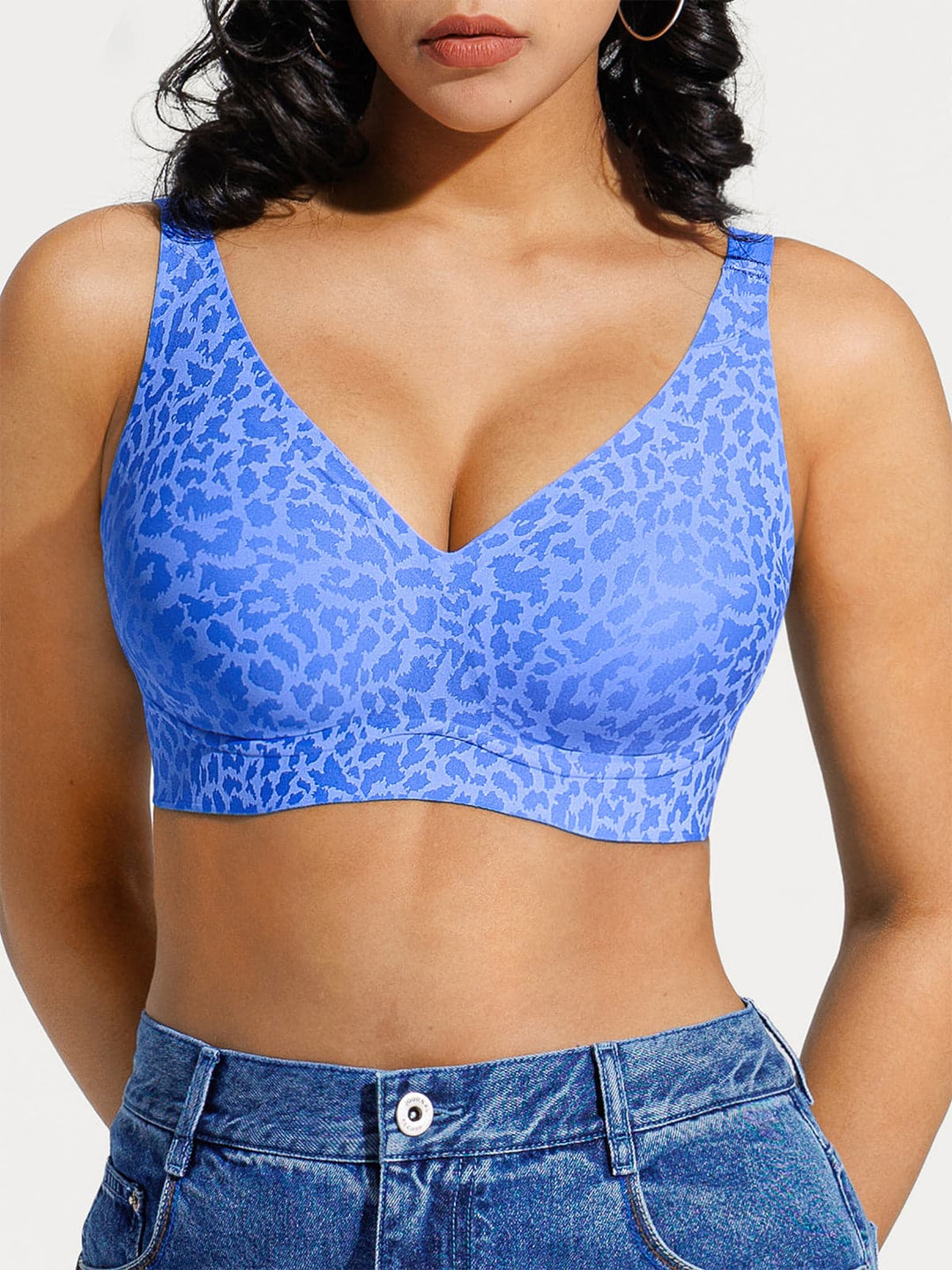 Popilush® Blue / S Seamless Wireless Jelly Leopard Contour Minimizer Support Bra
