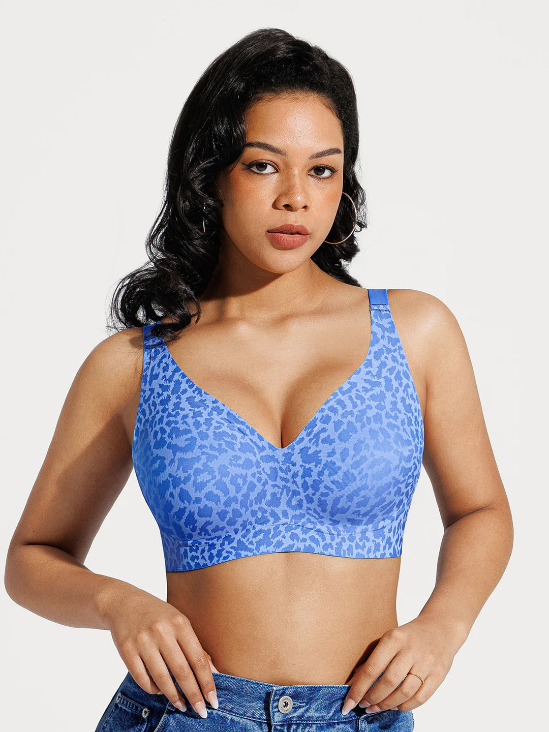 Popilush® Blue / S Seamless Wireless Jelly Leopard Contour Minimizer Support Bra
