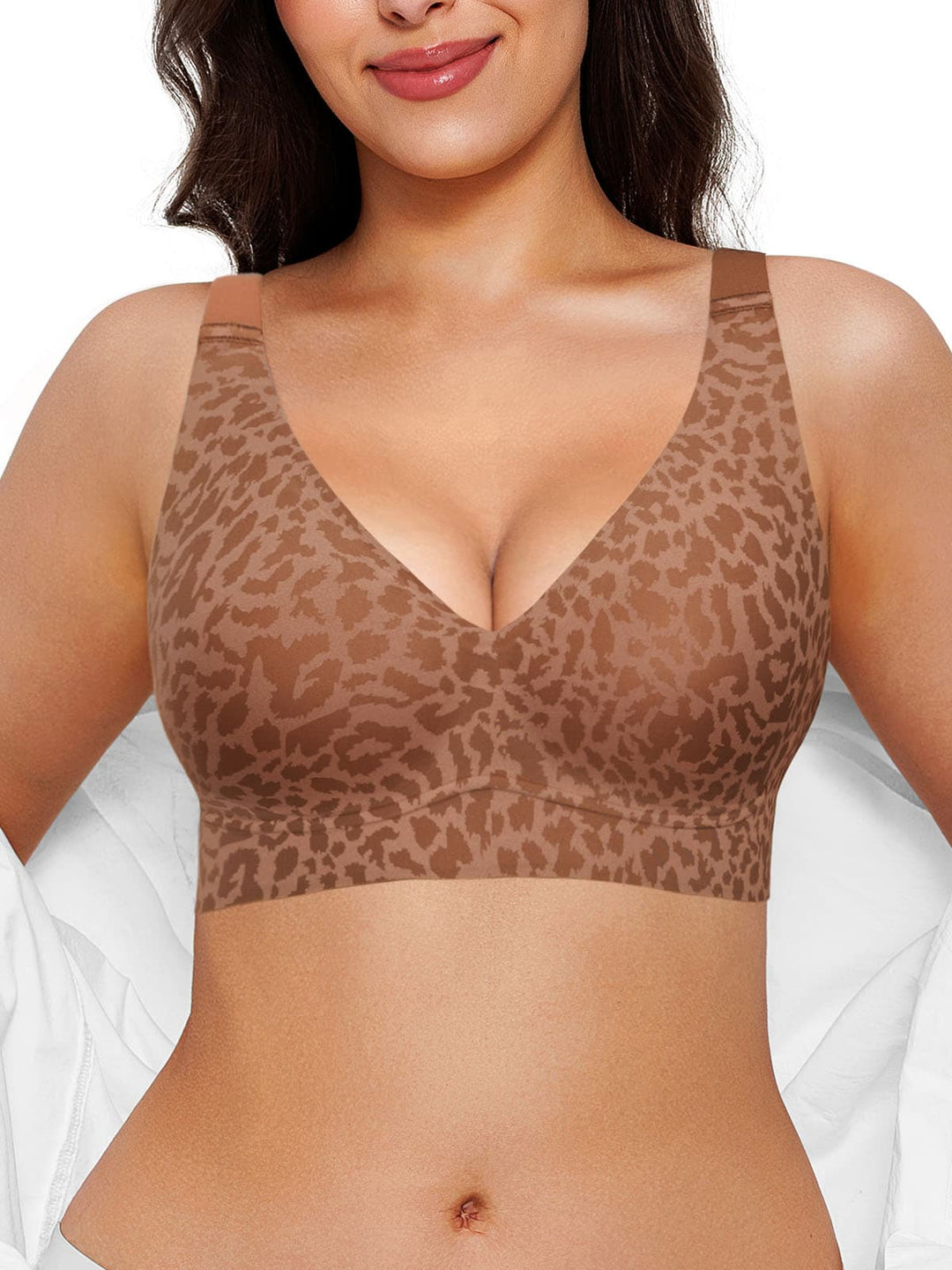 Popilush® Brown / S Seamless Wireless Jelly Leopard Contour Minimizer Support Bra