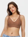 Popilush® Brown / S Seamless Wireless Jelly Leopard Contour Minimizer Support Bra