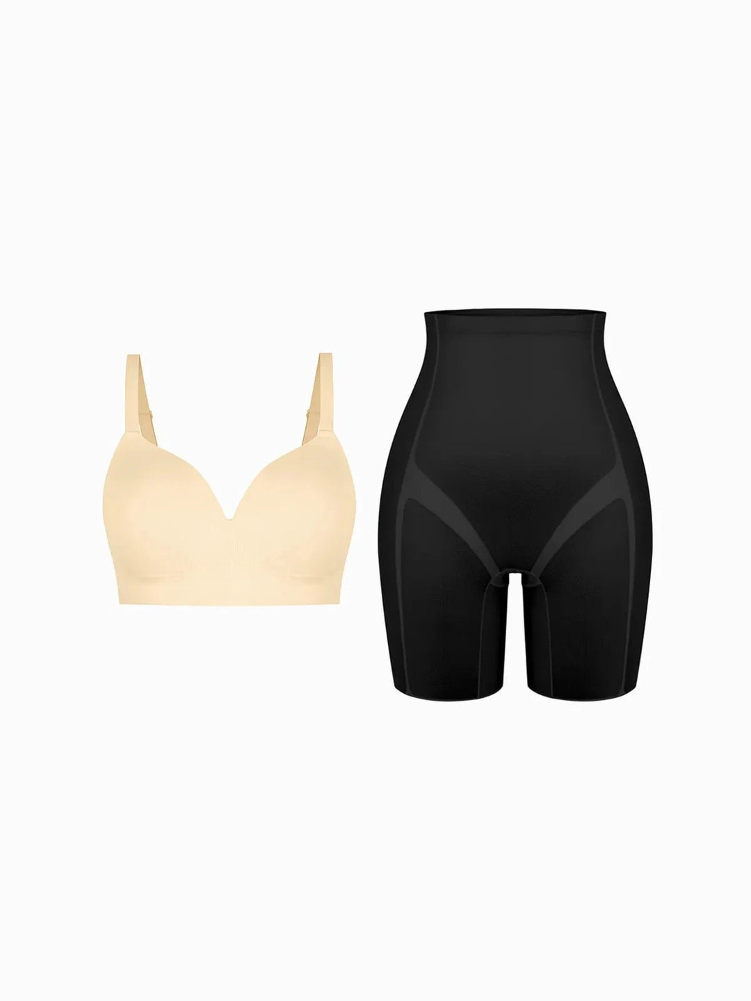 Popilush® Shapewear Bra Set / Skin/Black / S Seamless Wireless Push-Up V-Neck Bra Butt-Lifting Shorts Set