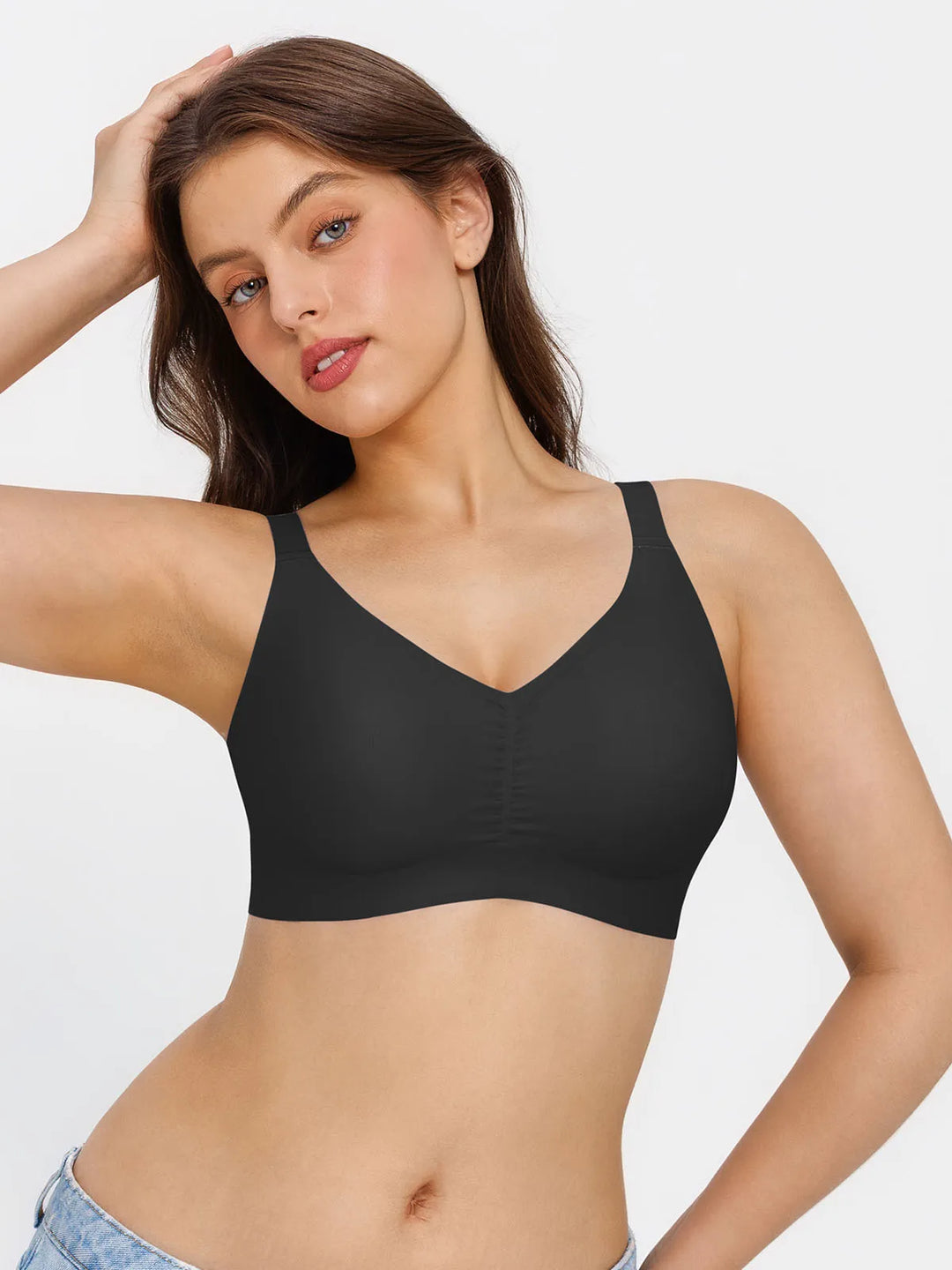 Popilush® Black / S Seamless Wireless Ruched Comfort Minimizer Bra