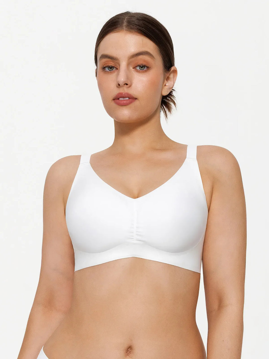 Popilush® White / S Seamless Wireless Ruched Comfort Minimizer Bra