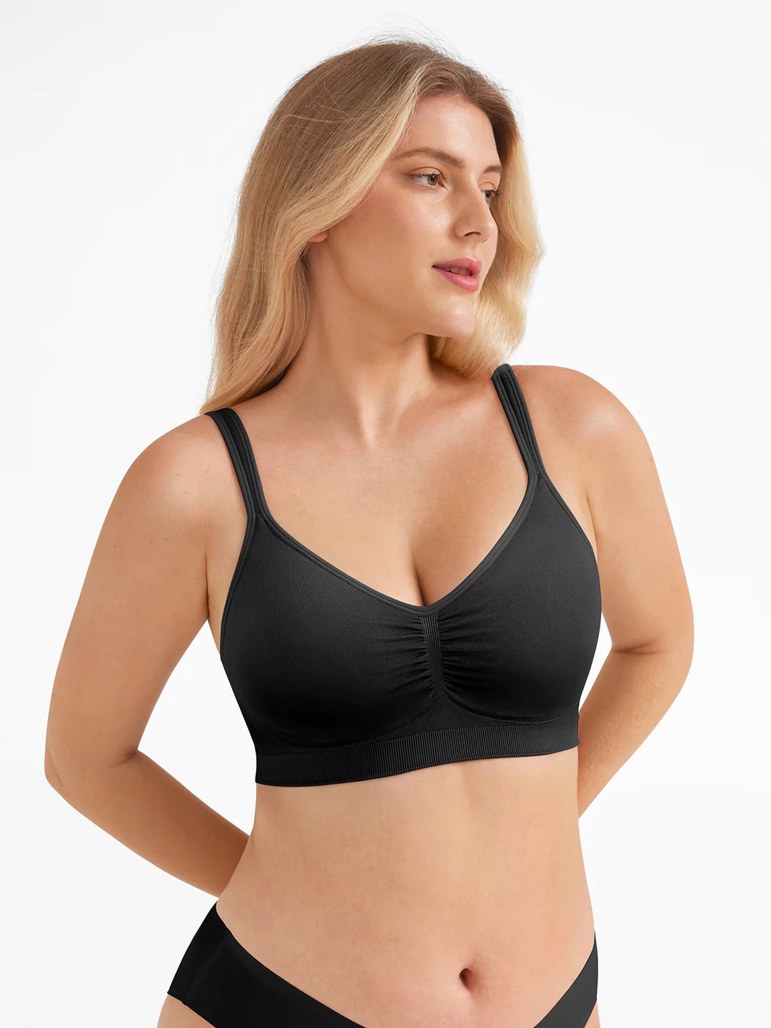 Popilush® Black / S Seamless Wireless Wide-Strap Everyday Bra