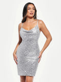 Popilush® Sequin Cowl Neck Sculpting Mini Dress