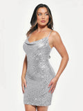 Popilush® Sequin Cowl Neck Sculpting Mini Dress