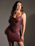 Popilush® Sequin Cowl Neck Sculpting Mini Dress
