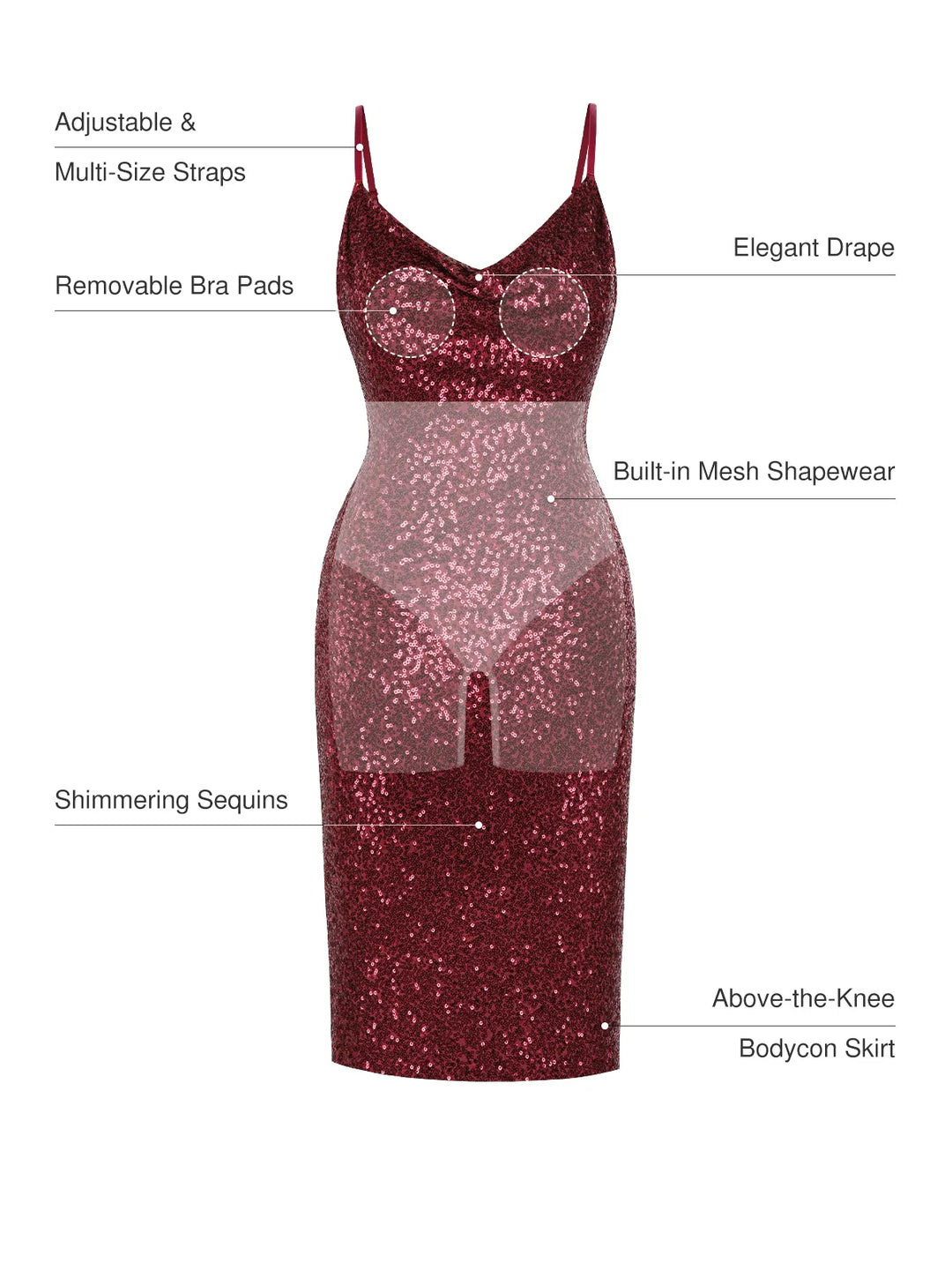 Popilush® Sequin Cowl Neck Sculpting Mini Dress