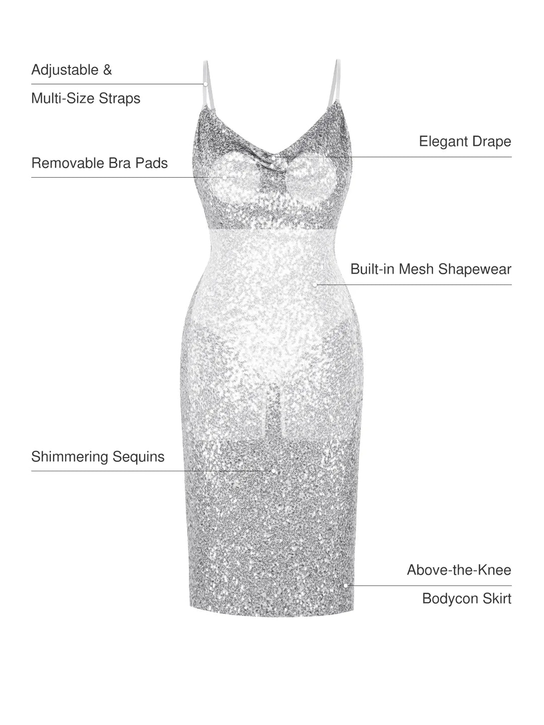 Popilush® Sequin Cowl Neck Sculpting Mini Dress