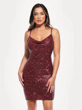 Popilush® Red / XS Sequin Cowl Neck Sculpting Mini Dress