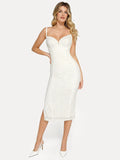 Popilush® Formal Bodycon Party Summer Cocktail Gown White / XS Shapewear All-Lace Hourglass Corset Side Slit Midi Dress