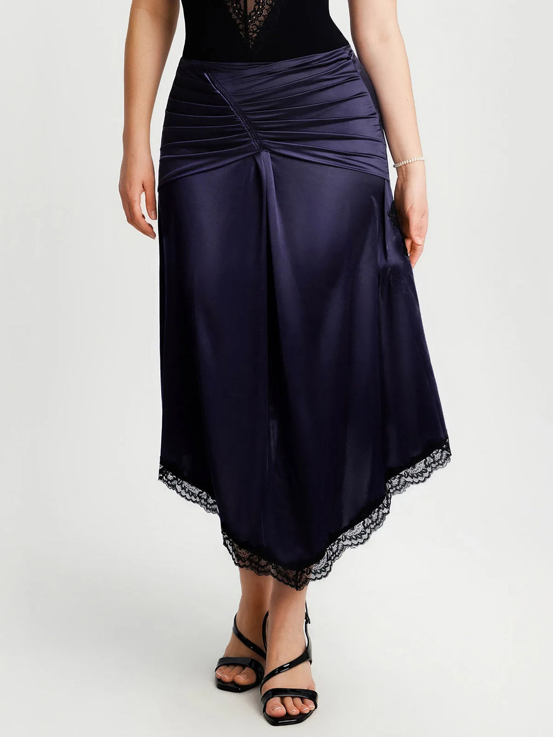Popilush® Shapewear Asymmetric Ruched Lace Midi Skirt