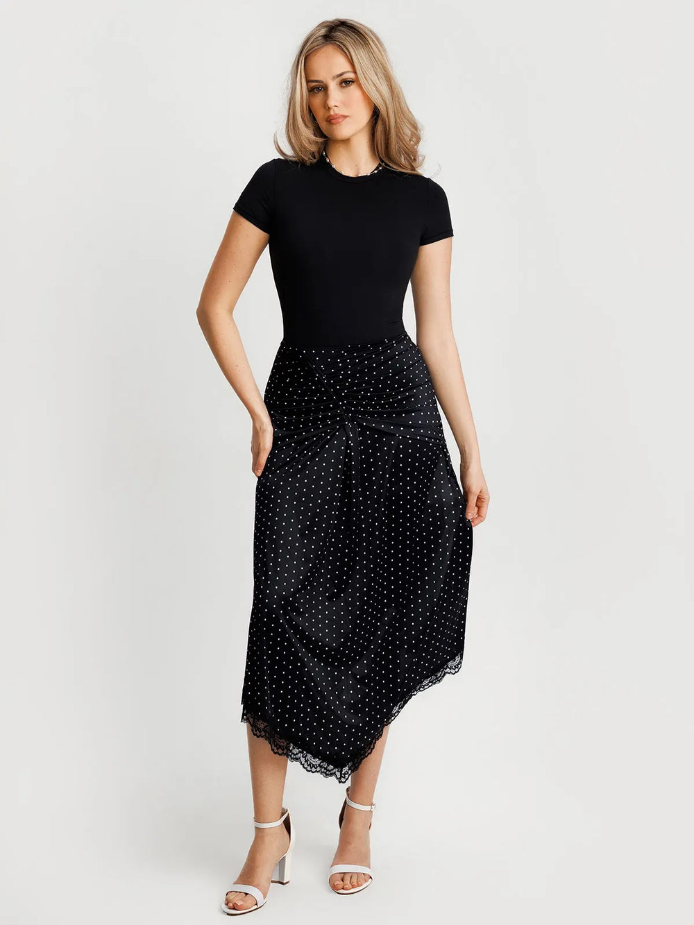 Popilush® Shapewear Asymmetric Ruched Lace Midi Skirt