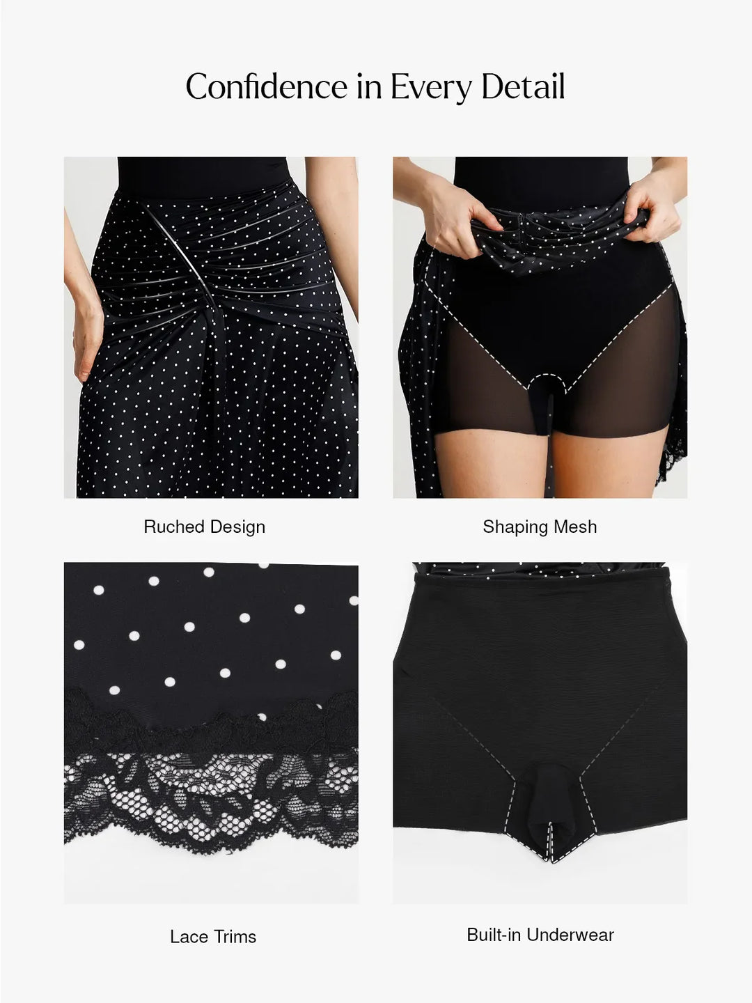 Popilush® Shapewear Asymmetric Ruched Lace Midi Skirt