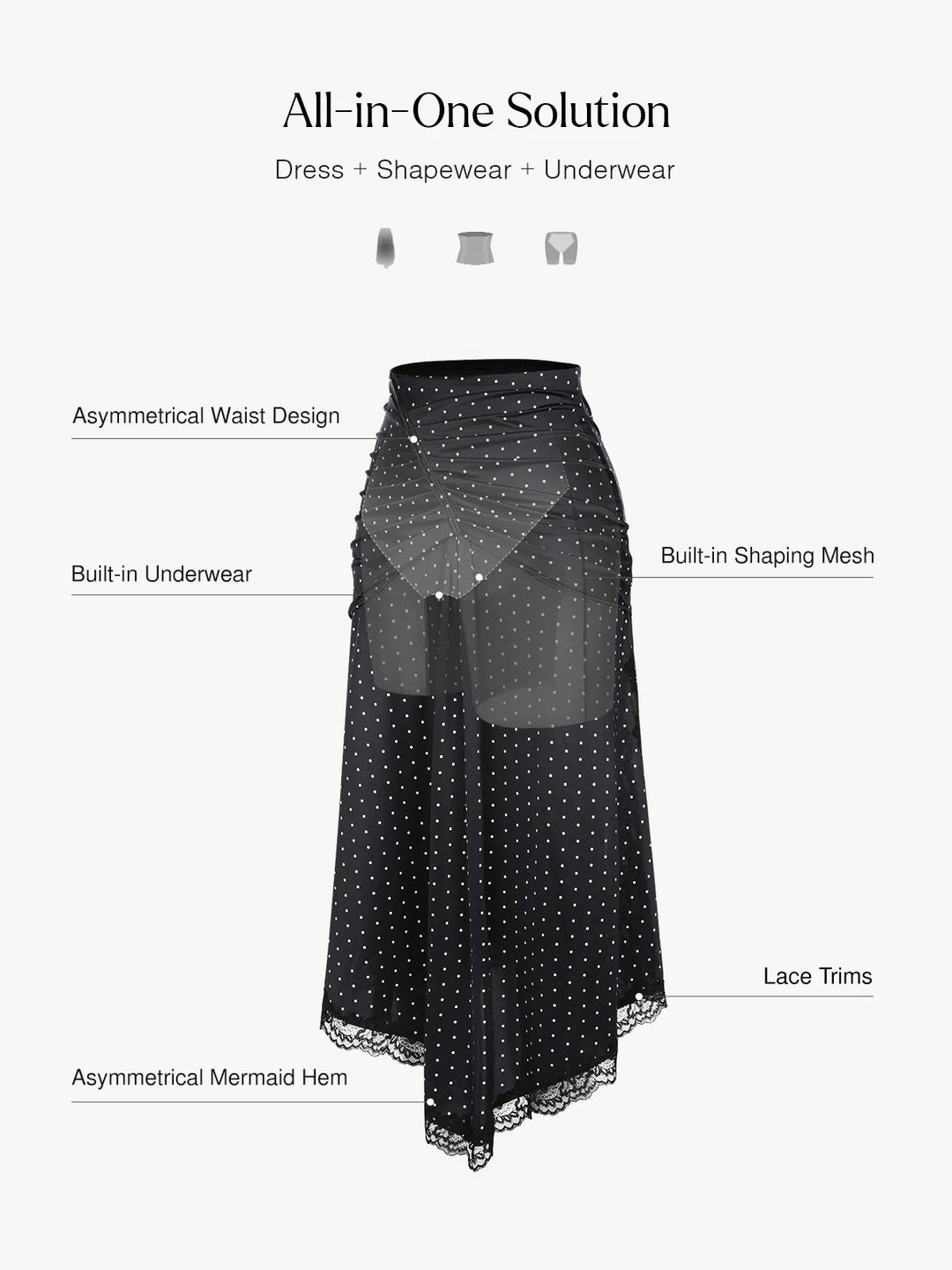 Popilush® Shapewear Asymmetric Ruched Lace Midi Skirt