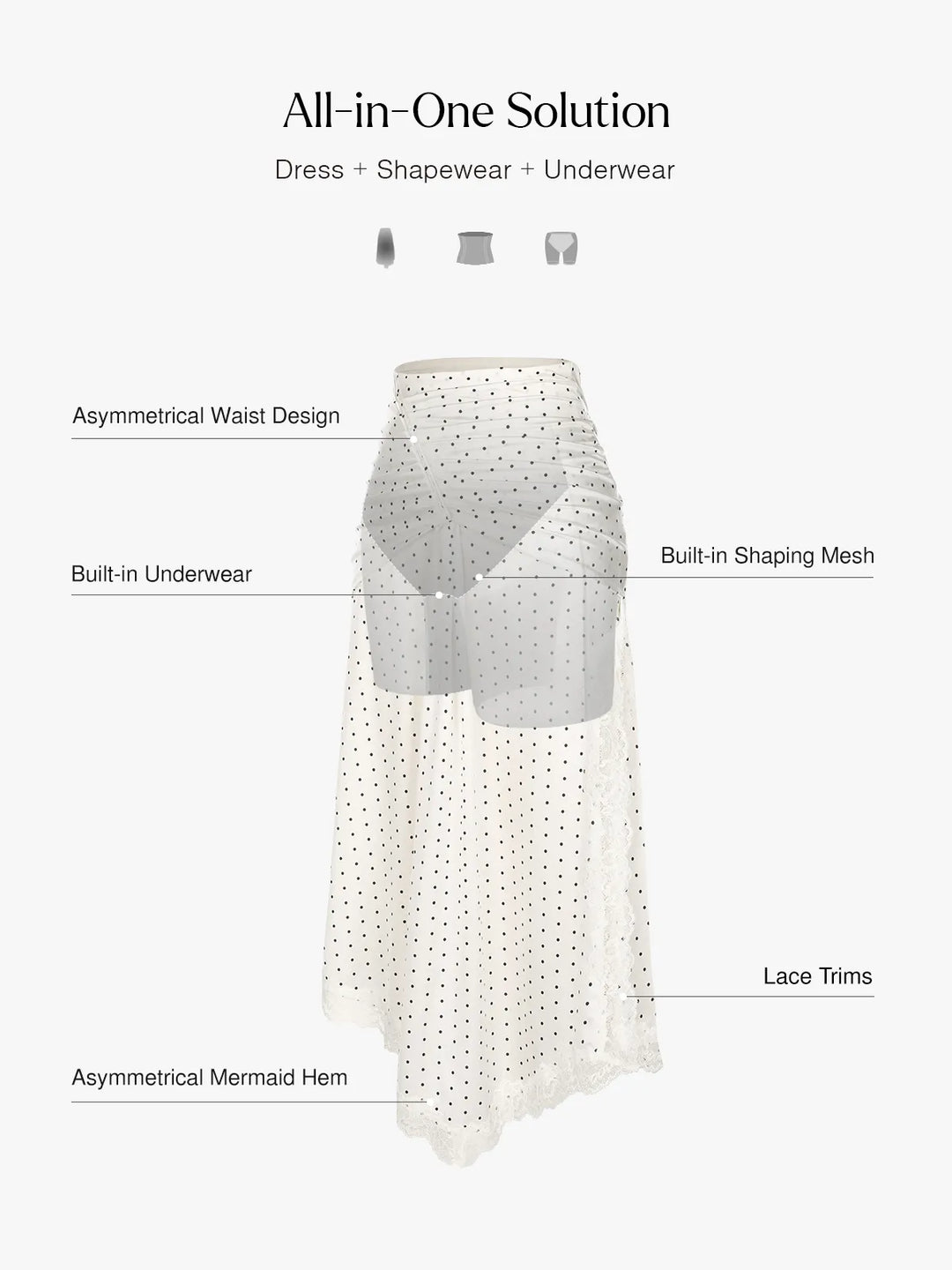 Popilush® Shapewear Asymmetric Ruched Lace Midi Skirt