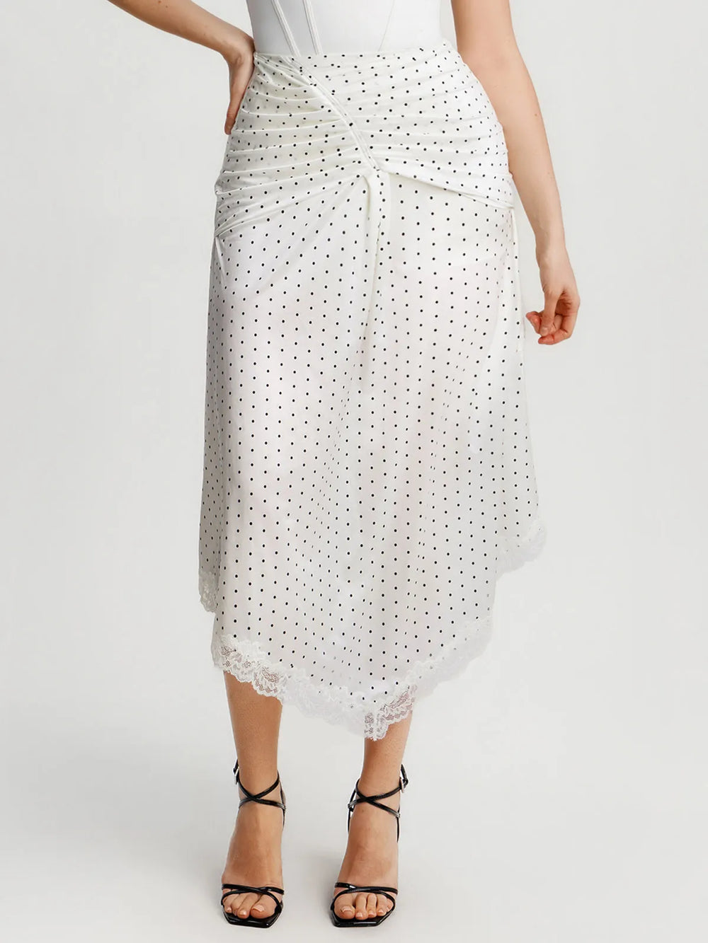 Popilush® Shapewear Asymmetric Ruched Lace Midi Skirt