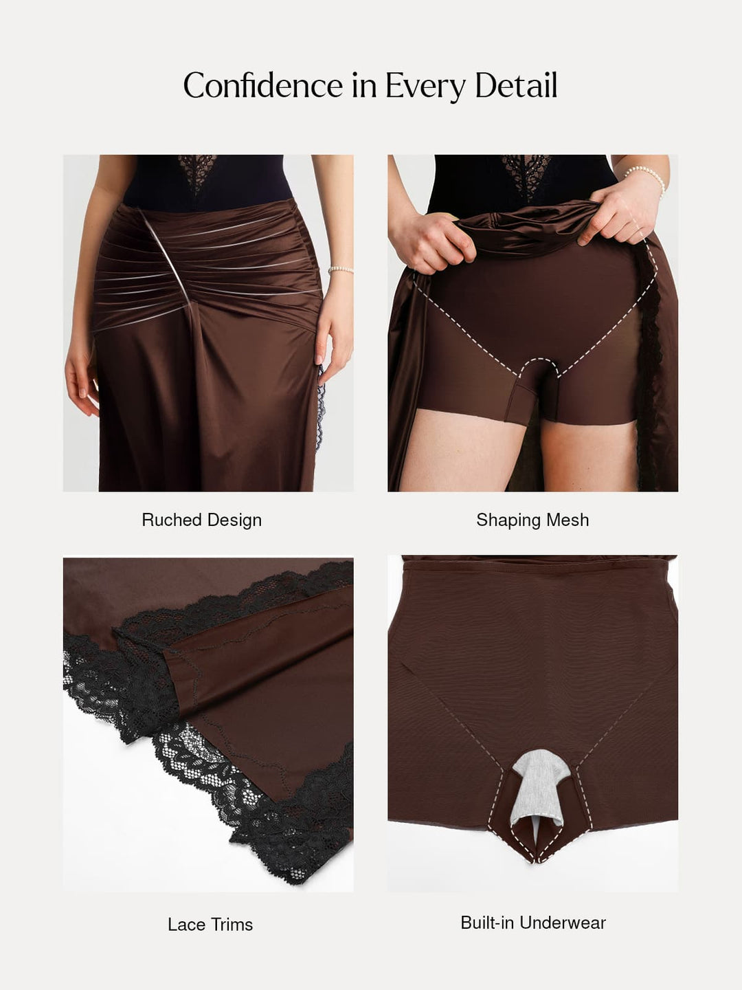 Popilush® Shapewear Asymmetric Ruched Lace Midi Skirt