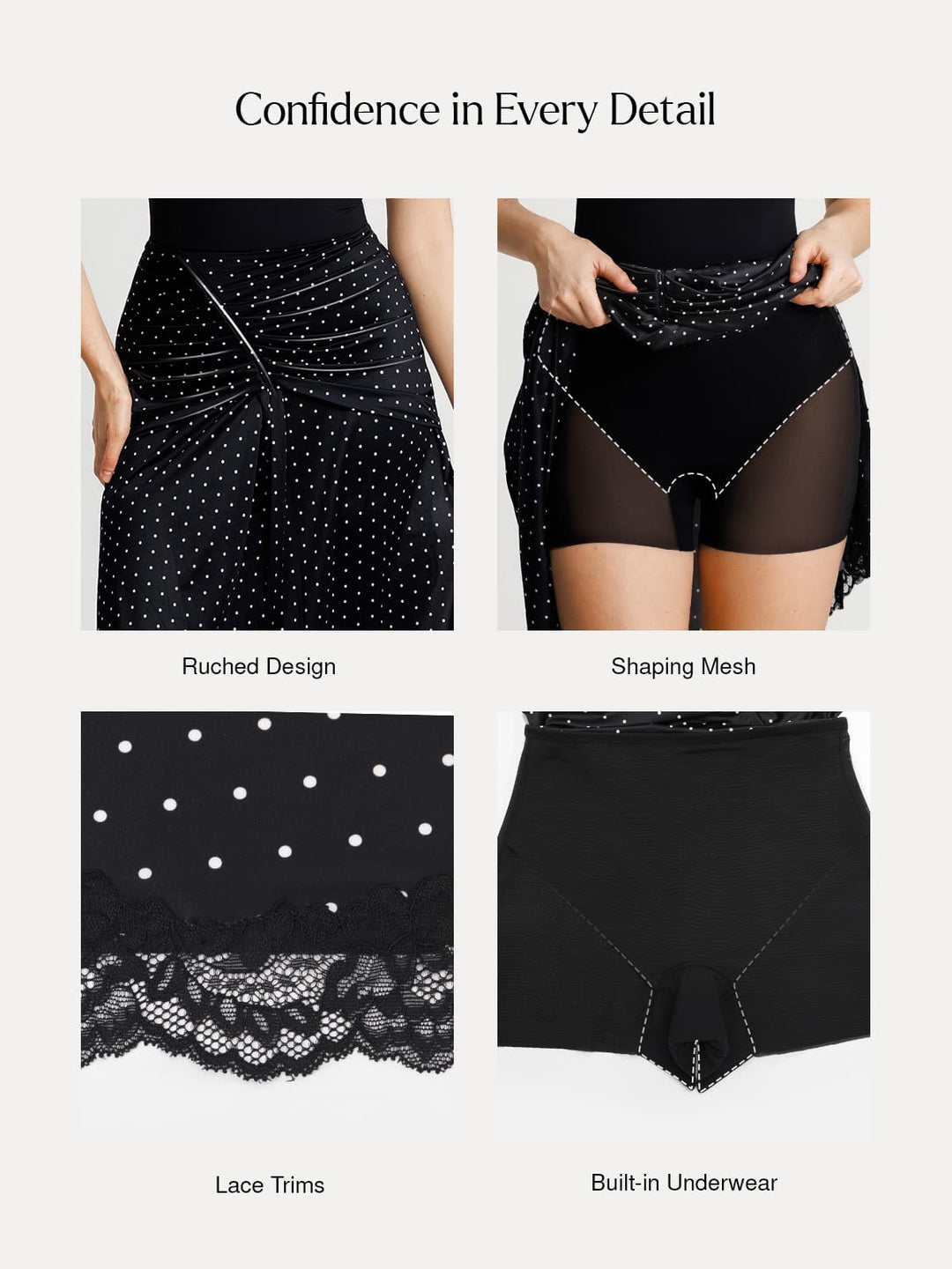 Popilush® Shapewear Asymmetric Ruched Lace Midi Skirt