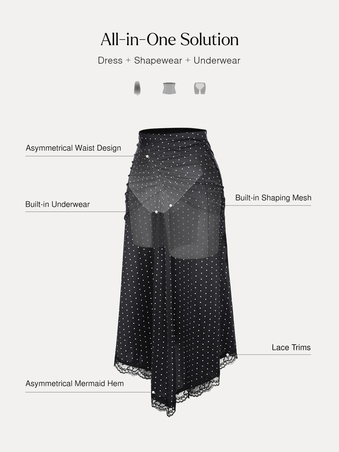 Popilush® Shapewear Asymmetric Ruched Lace Midi Skirt