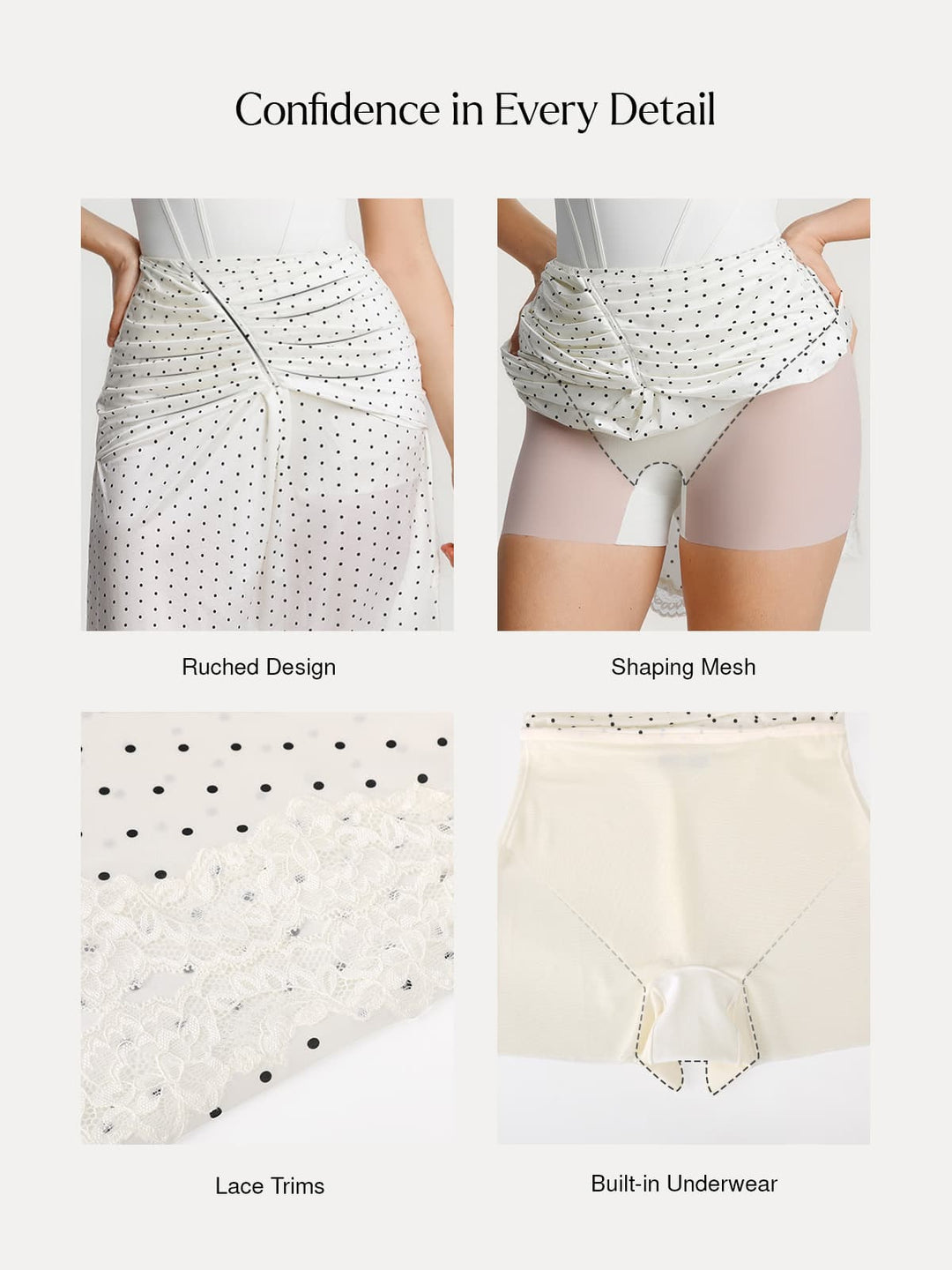 Popilush® Shapewear Asymmetric Ruched Lace Midi Skirt