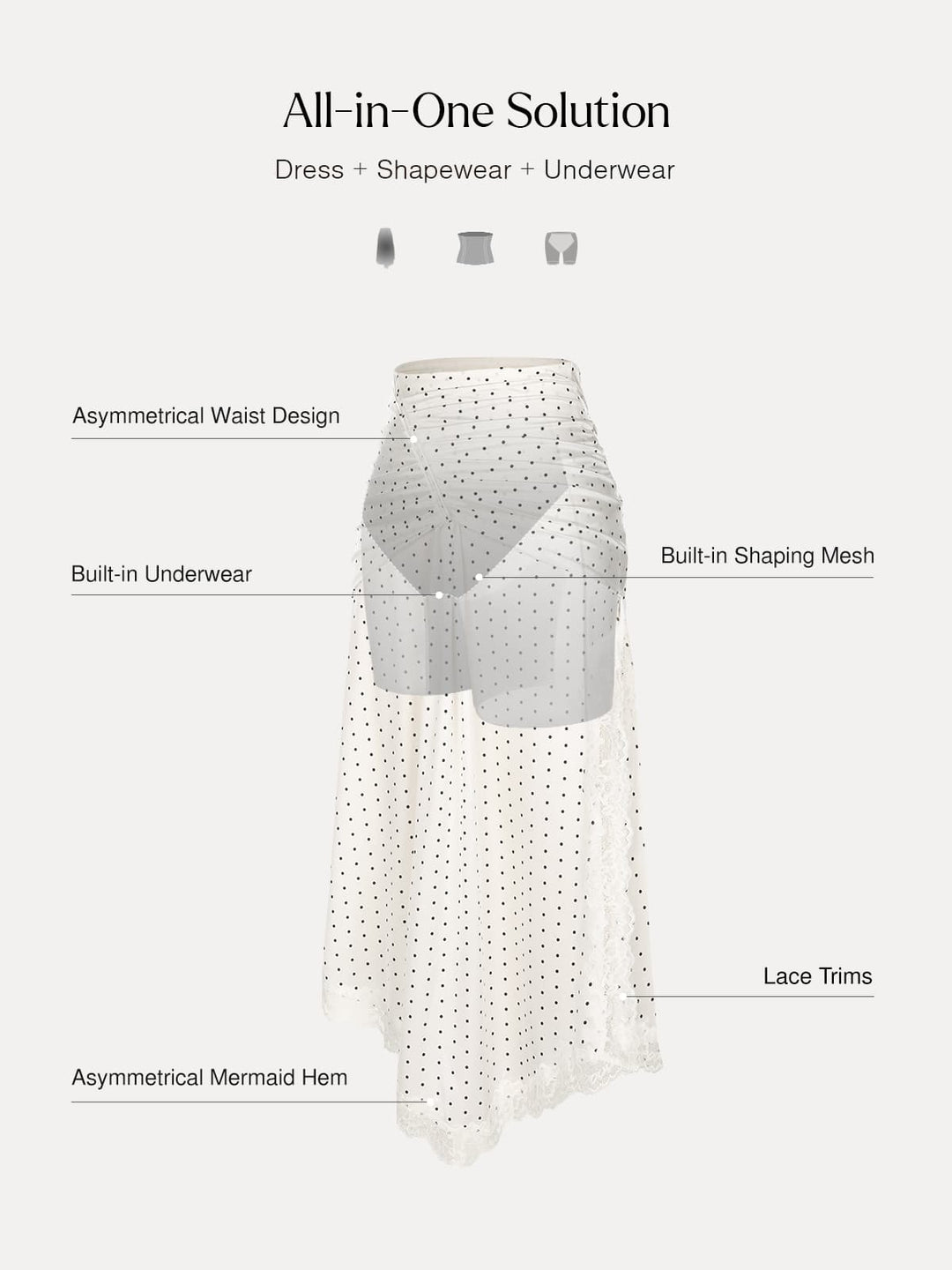 Popilush® Shapewear Asymmetric Ruched Lace Midi Skirt