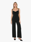 Black shapewear bias twist smooth sculpting jumpsuit with wide legs