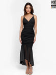 Black Bluetag cooling ruched mesh bodycon maxi dress with sheer hem