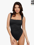Popilush® Cooling Tops Body Shaper Black / S Shapewear Bluetag Ruched Square Neck Sculpting Bodysuit