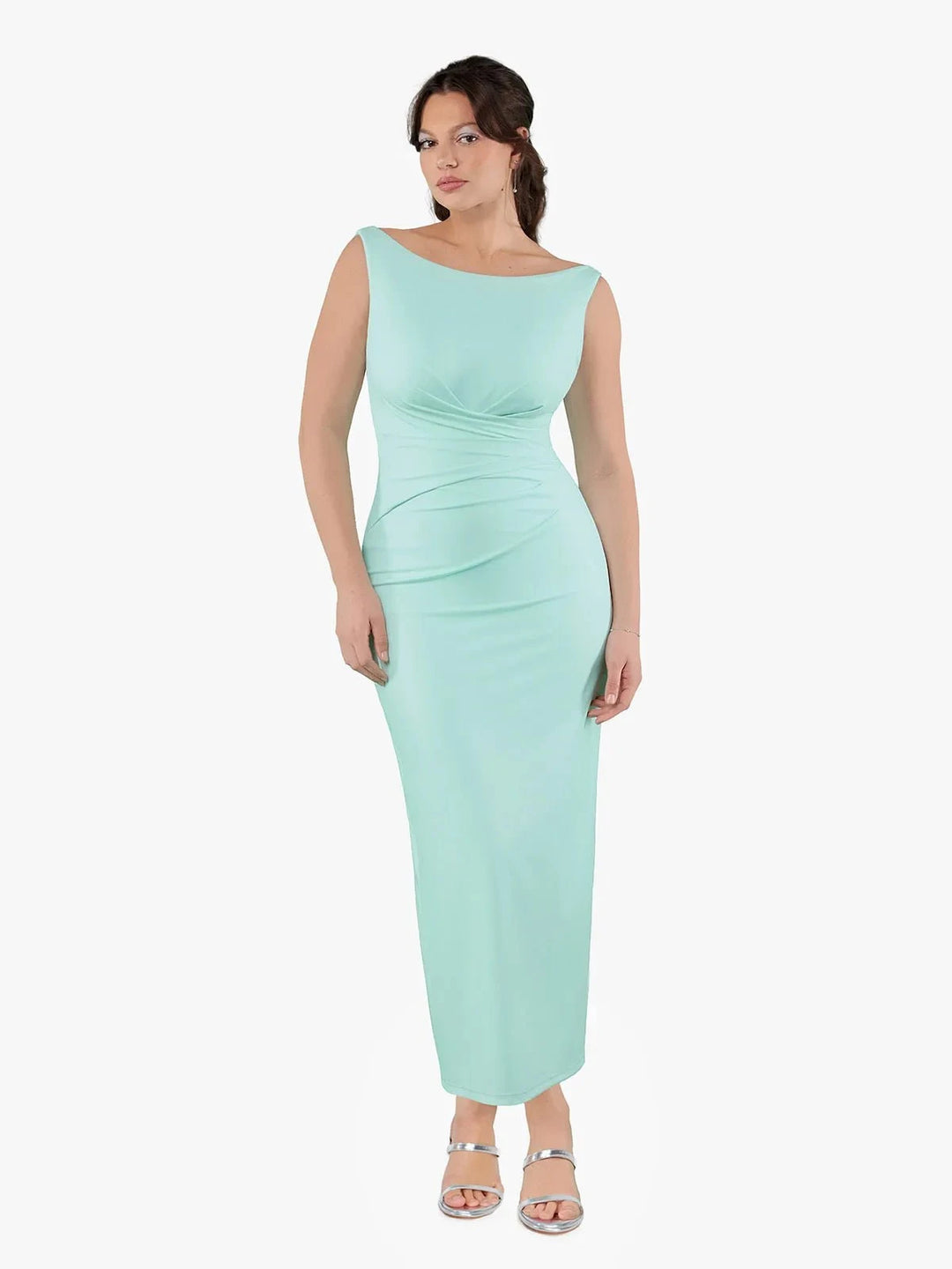 Popilush® Shapewear Boatneck Draped Sculpting Maxi Dress