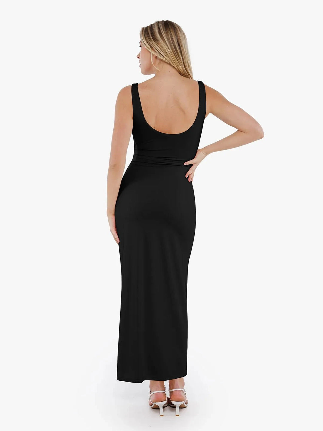 Boatneck Draped Sculpting Maxi Dress
