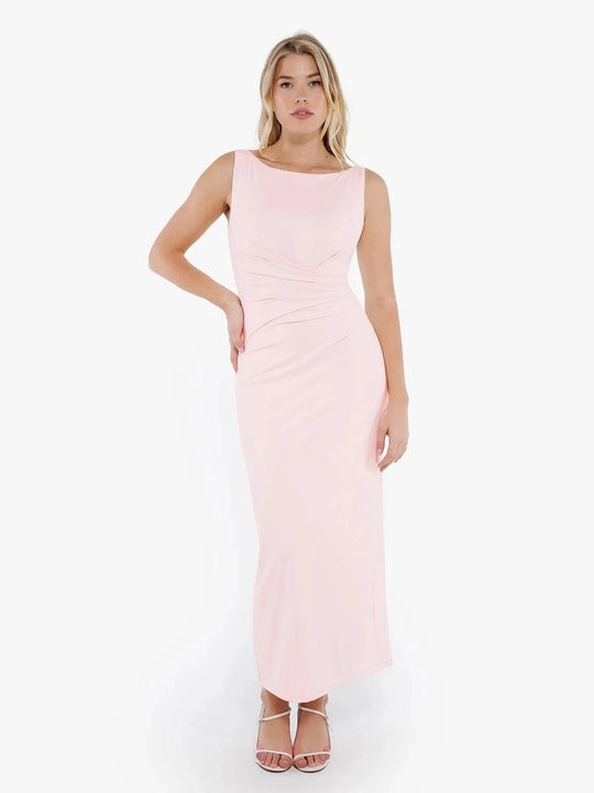 Popilush® Baby Pink / XS Shapewear Boatneck Draped Sculpting Maxi Dress