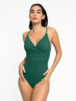 Popilush® Tummy Control Slimming Swimwear Ruched V-Neck One-Piece / Green / S Shapewear Body-Sculpting Swimsuits