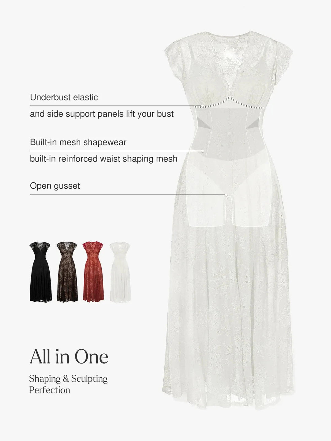 Boho Floral Lace Shapewear Maxi Dress | Front Slit A-Line Popilush Boho Floral Lace Shapewear Maxi Dress | Front Slit A-Line Popilush