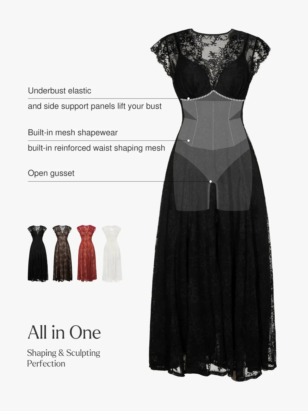 Boho Floral Lace Shapewear Maxi Dress | Front Slit A-Line Popilush Boho Floral Lace Shapewear Maxi Dress | Front Slit A-Line Popilush