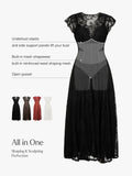 Popilush® Shapewear Boho Floral Lace Front Slit Maxi Dress