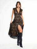 Popilush® Shapewear Boho Floral Lace Front Slit Maxi Dress
