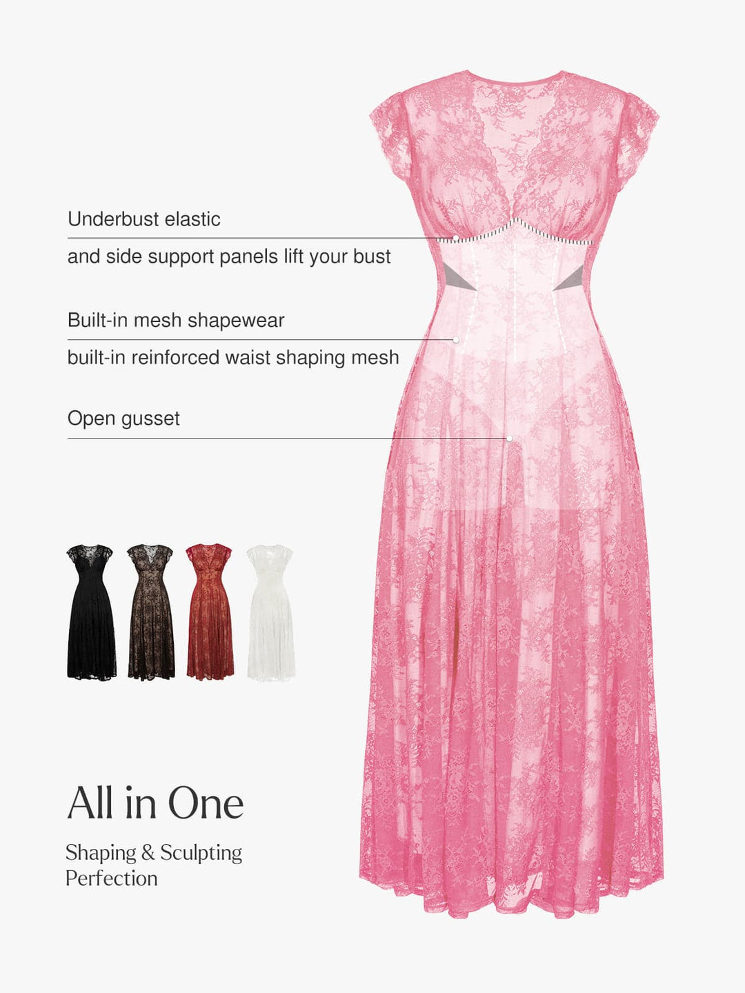 Boho Floral Lace Shapewear Maxi Dress | Front Slit A-Line Popilush Boho Floral Lace Shapewear Maxi Dress | Front Slit A-Line Popilush