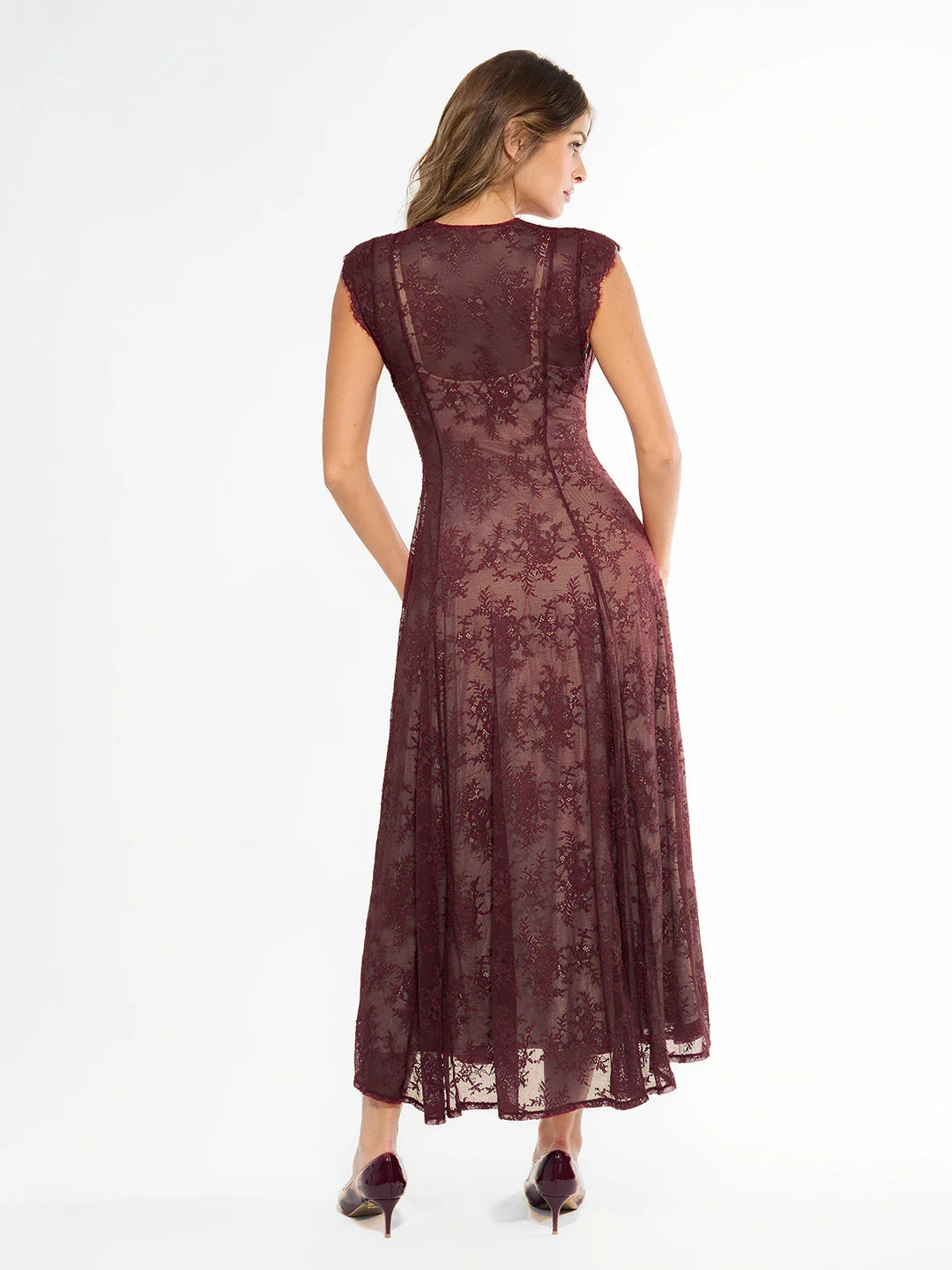 Popilush® Shapewear Boho Floral Lace Front Slit Maxi Dress