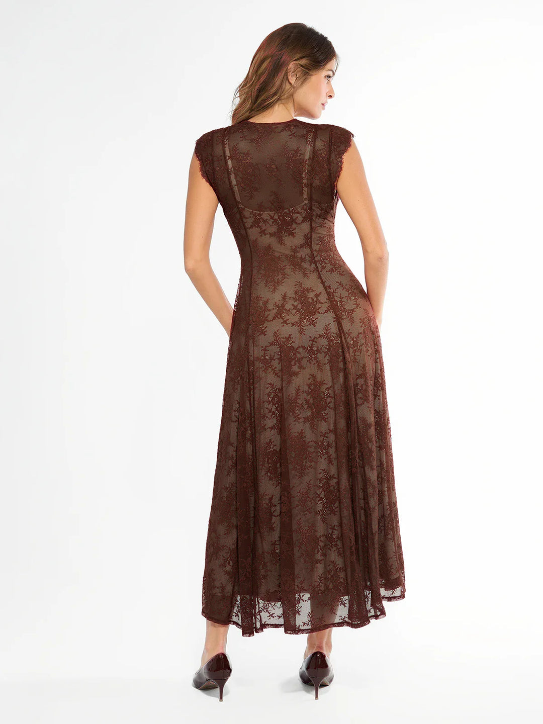 Popilush® Shapewear Boho Floral Lace Front Slit Maxi Dress