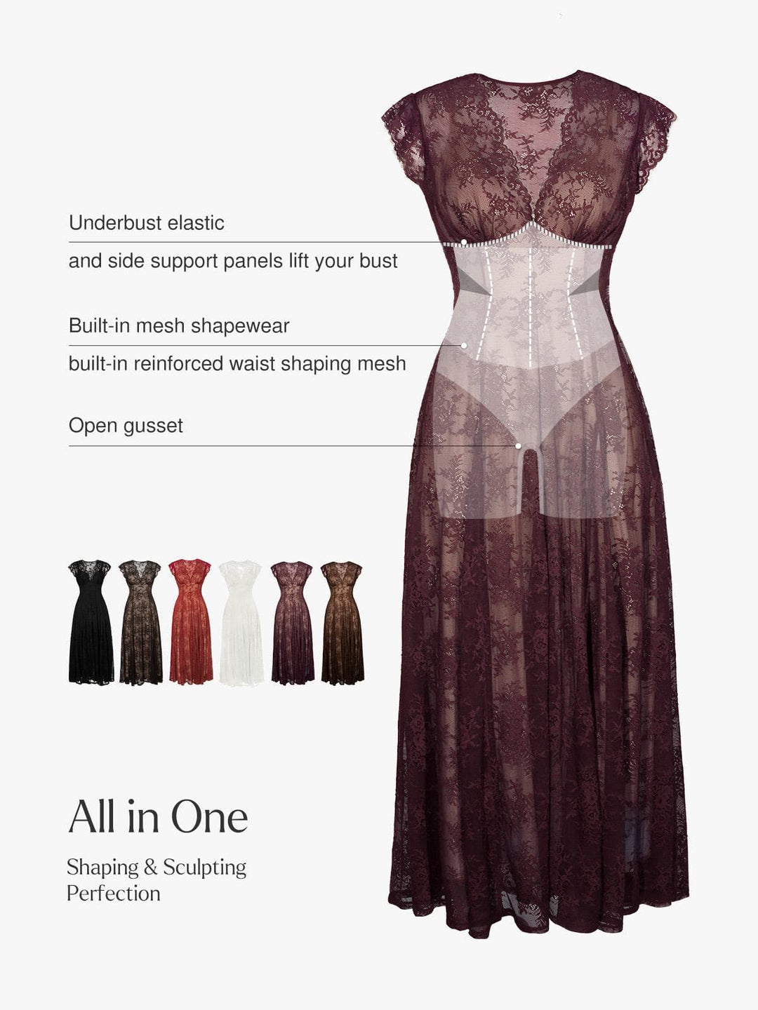 Popilush® Shapewear Boho Floral Lace Front Slit Maxi Dress