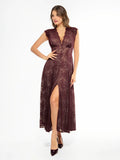 Popilush® Brick Red / XS Shapewear Boho Floral Lace Front Slit Maxi Dress