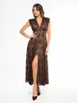 Popilush® Brown / XS Shapewear Boho Floral Lace Front Slit Maxi Dress