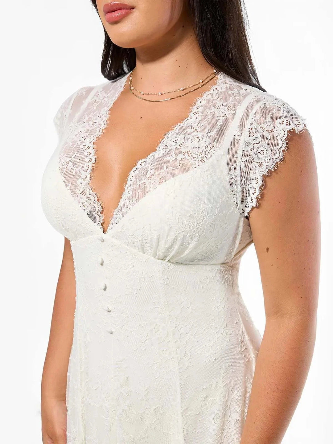 Popilush® Shapewear Boho Floral Lace Front Slit Midi Dress