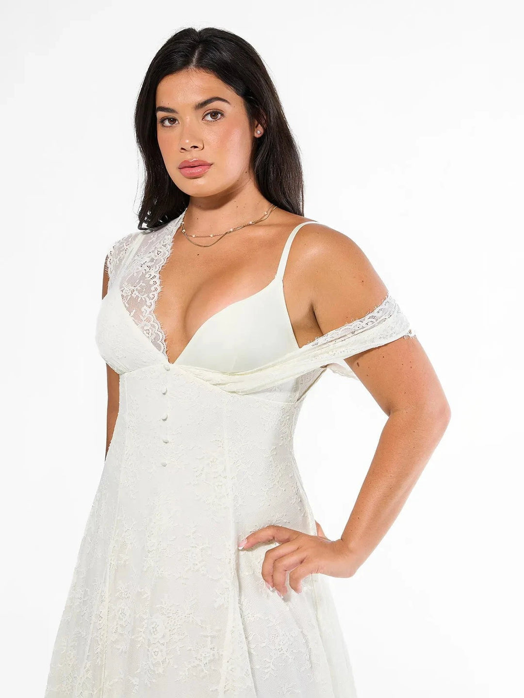 Popilush® Shapewear Boho Floral Lace Front Slit Midi Dress