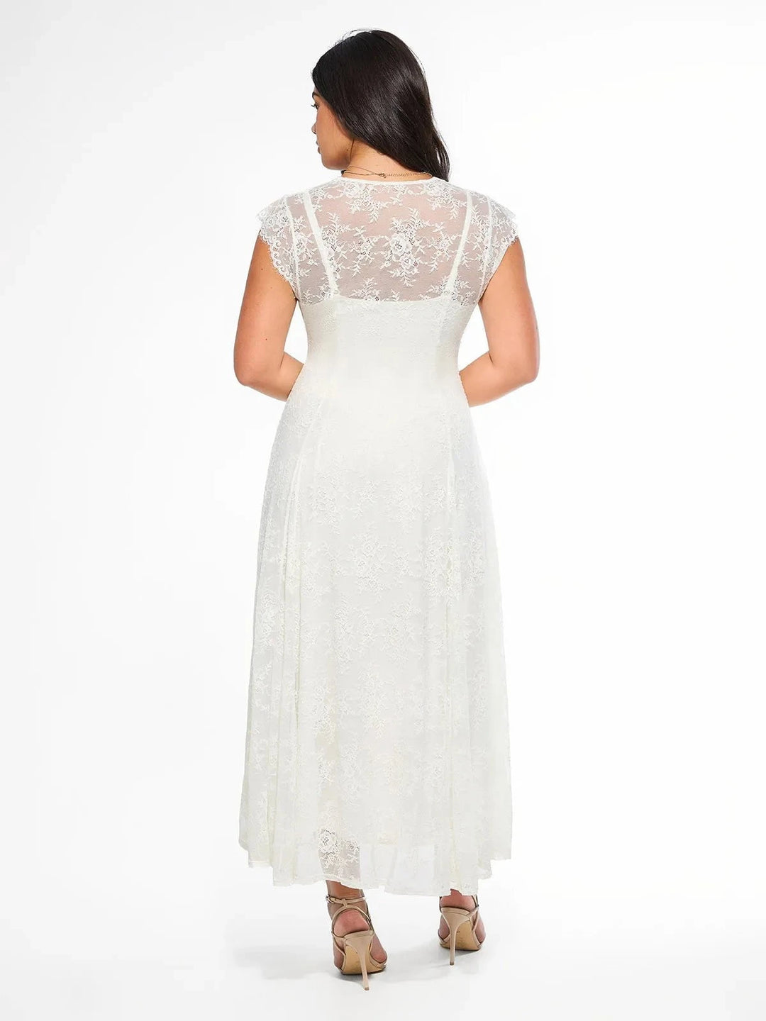 Boho Floral Lace Shapewear Maxi Dress | Front Slit A-Line Popilush Boho Floral Lace Shapewear Maxi Dress | Front Slit A-Line Popilush