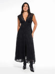 Popilush® Black / XS Shapewear Boho Floral Lace Front Slit Midi Dress
