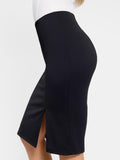 Popilush® Bodycon Office Work Knee Length Pencil Skirts Shapewear Built-In Sculpting Front Slit Midi Work Skirt
