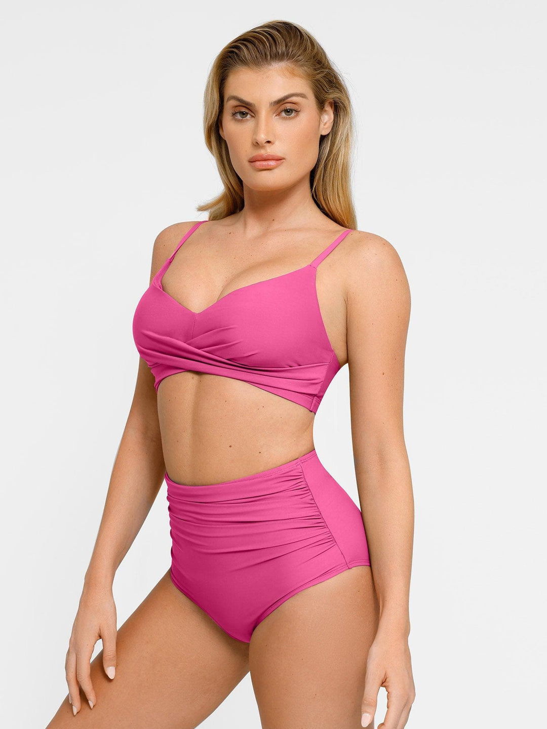 Popilush® Two-piece Swimsuit Shapewear Bust-Enhancing Draped Bikini Top